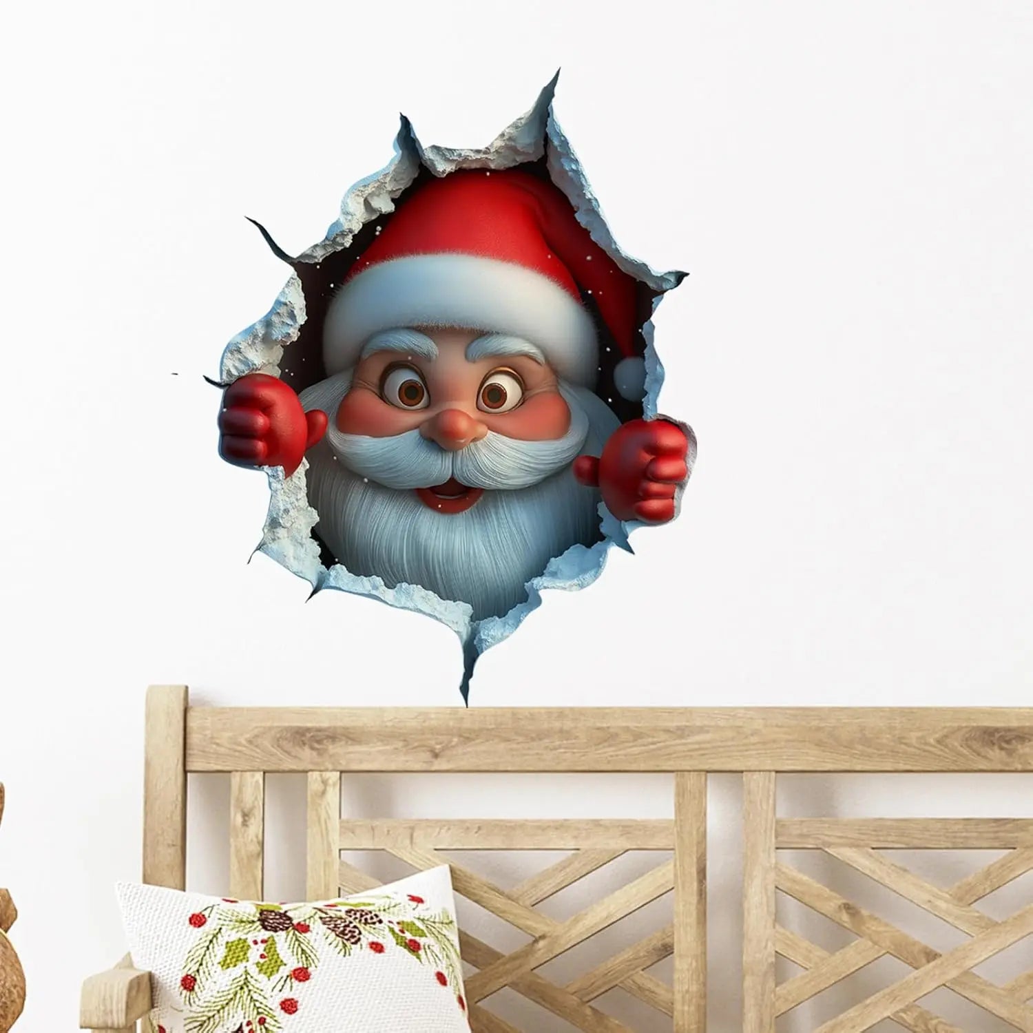 2-Piece 3D Illusion Santa Face Vinyl Stickers – Easy Peel-and-Stick Holiday Wall Decals