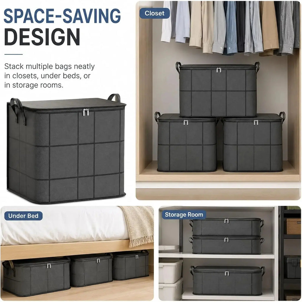 Large-Volume Fabric Storage Bin with Zipper & Handles – Organizer Bag for Bedding & Clothes