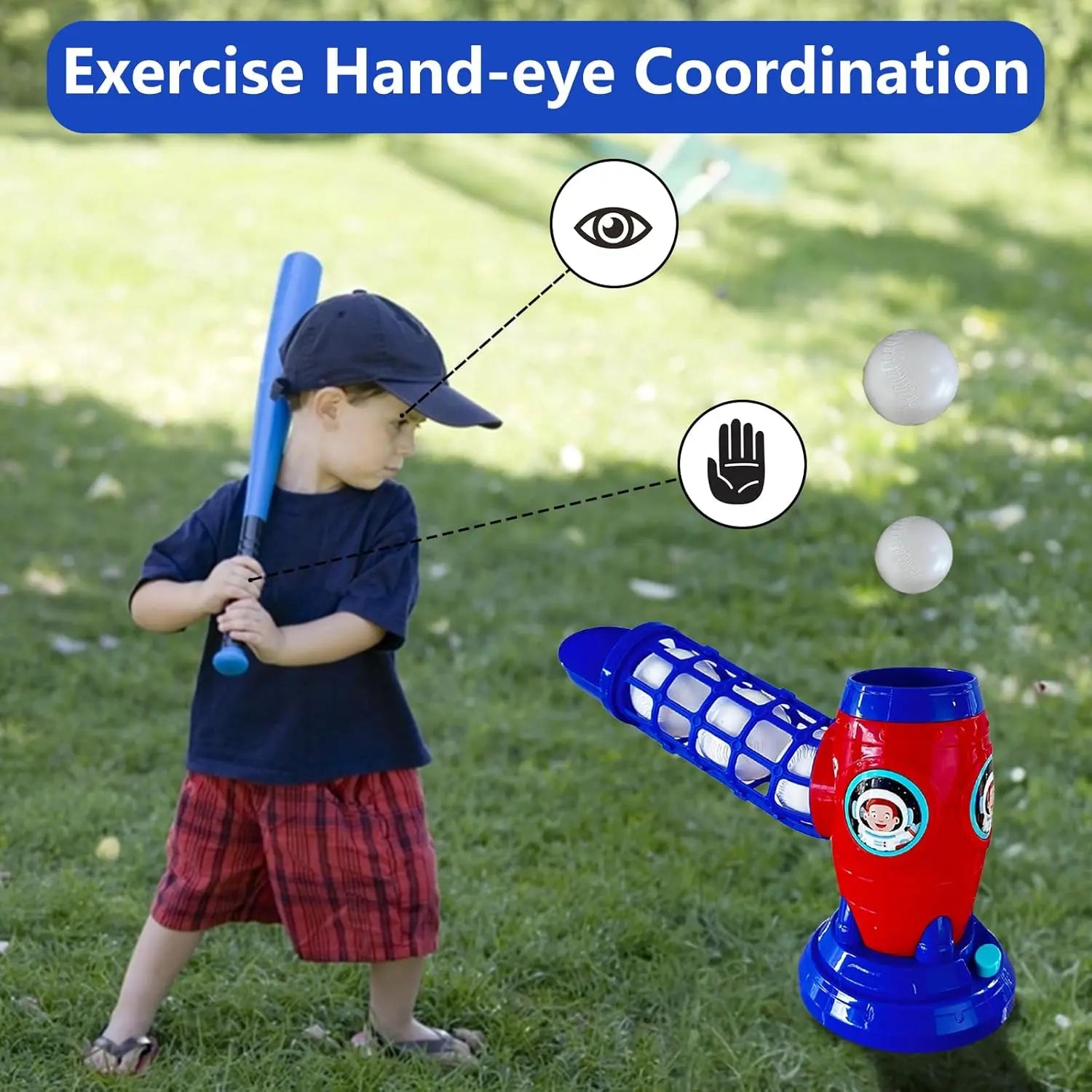 Kids Electronic Baseball Pitching Machine - Auth Pitching Machine with 5 Plastic Baseballs Included -Ages 3+ Perfect Holiday Gift