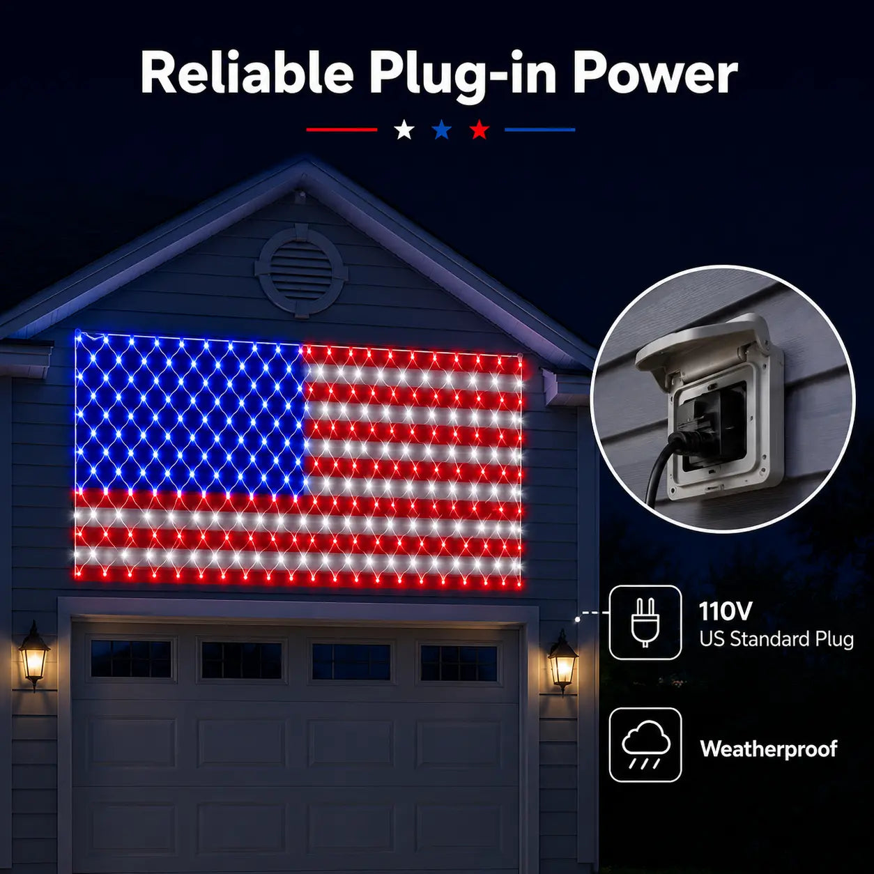 Super Bright American Flag Net Lights for Patriotic Holiday Decor