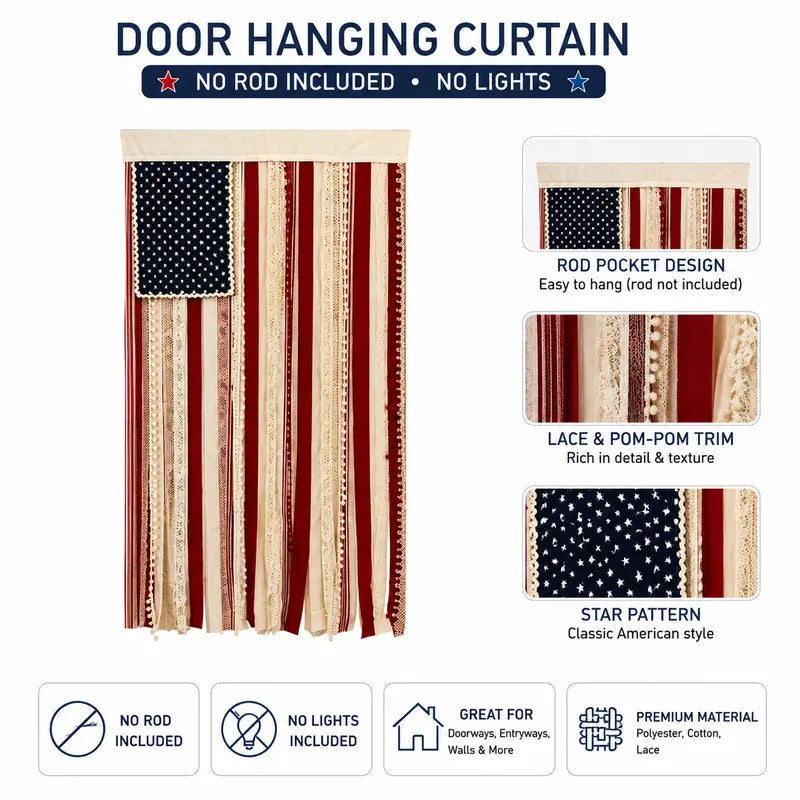 Lighted American Rag Flag Banner With LED Fairy Lights, 4x2.3 Ft Rustic Patriotic Tassel Garland For 4th Of July Decoration, Aesthetic Americana Wall Hanging For Porch Yard Party, Independence Day Celebration Home Decor 250th Anniversary