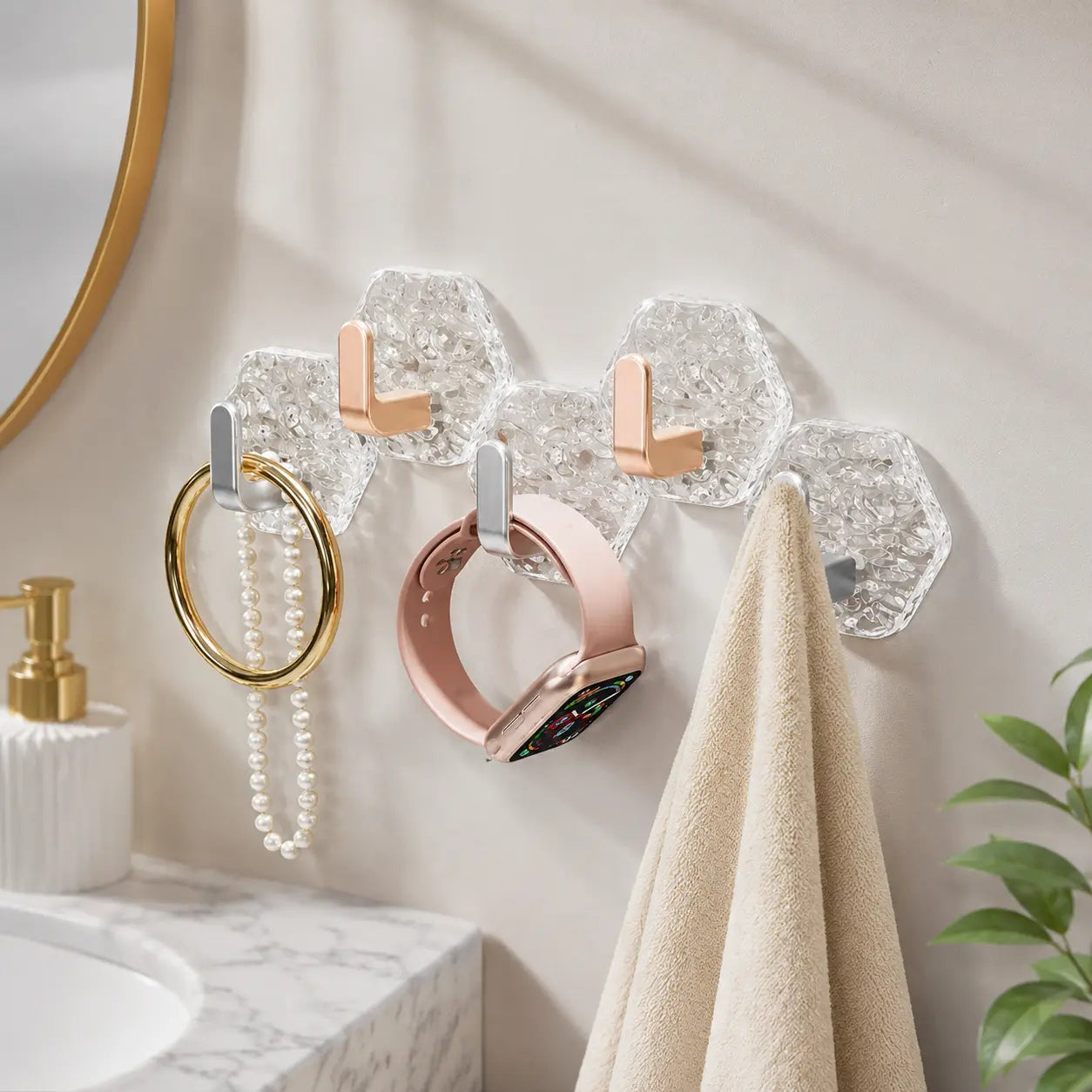 10/20-Pack Heavy-Duty Hexagonal Ripple Adhesive Hooks – Waterproof Wall Organizers for Kitchen & Bathroom