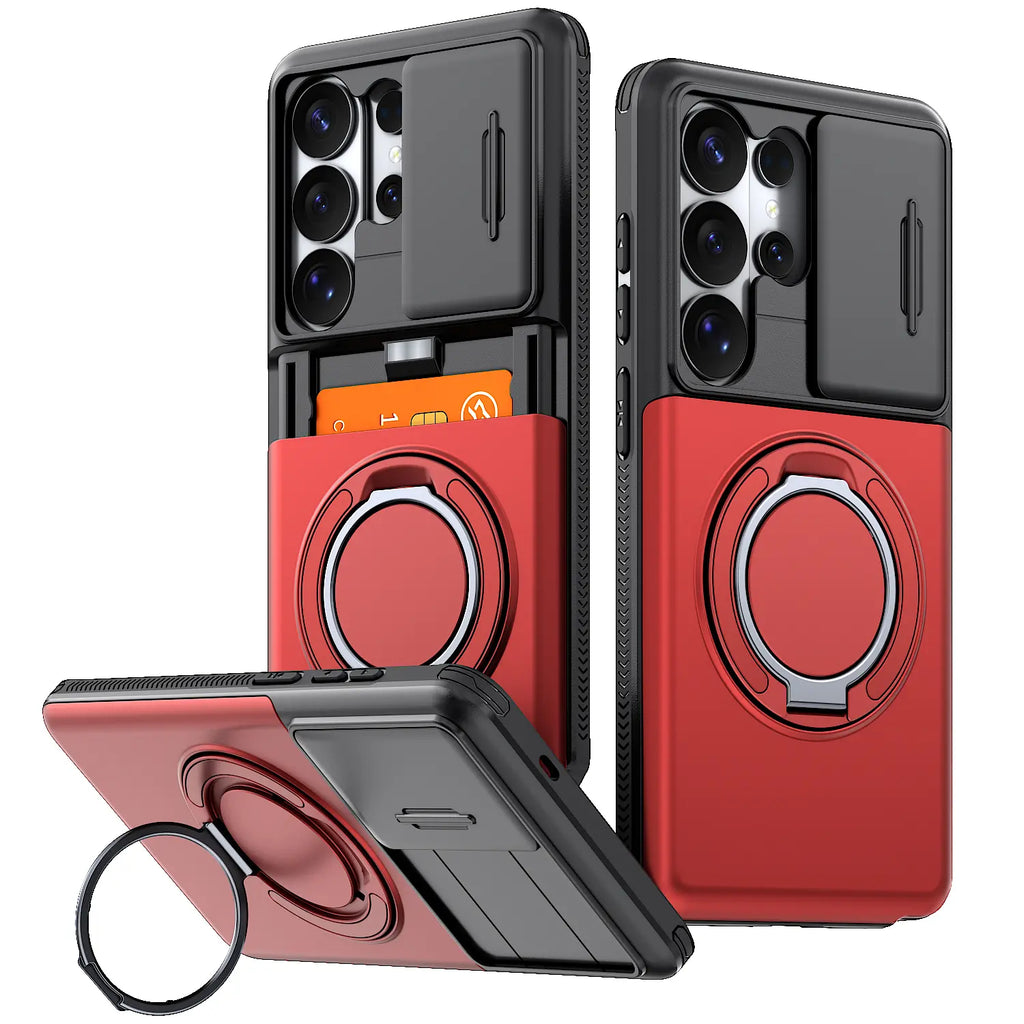 Slide Camera Cover Ring Kickstand Case for Samsung Galaxy S26 Ultra – Dual Layer Shockproof Wallet Cover
