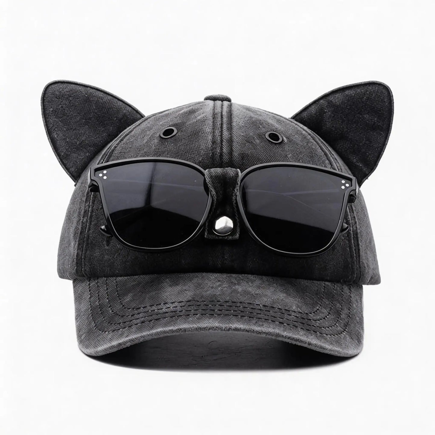 Y2K Cat Ear Trucker Hat with Detachable Sunglasses