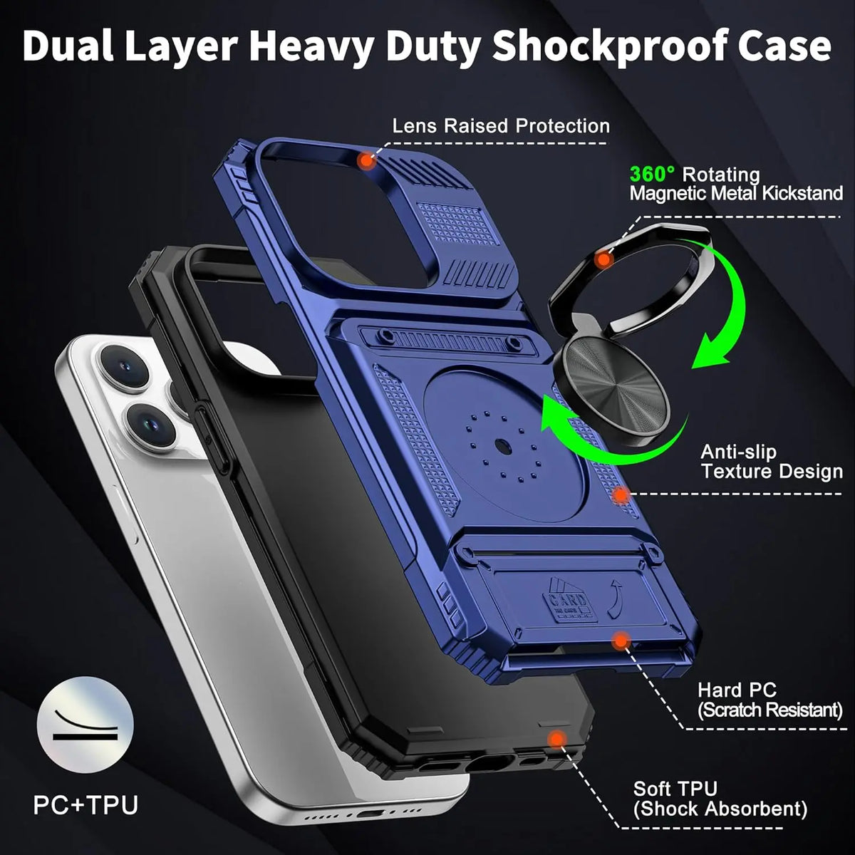 Magnetic Wallet Case with 360° Rotatable Ring Stand for iPhone 17 Pro Max – Heavy-Duty Protective Card Holder Cover