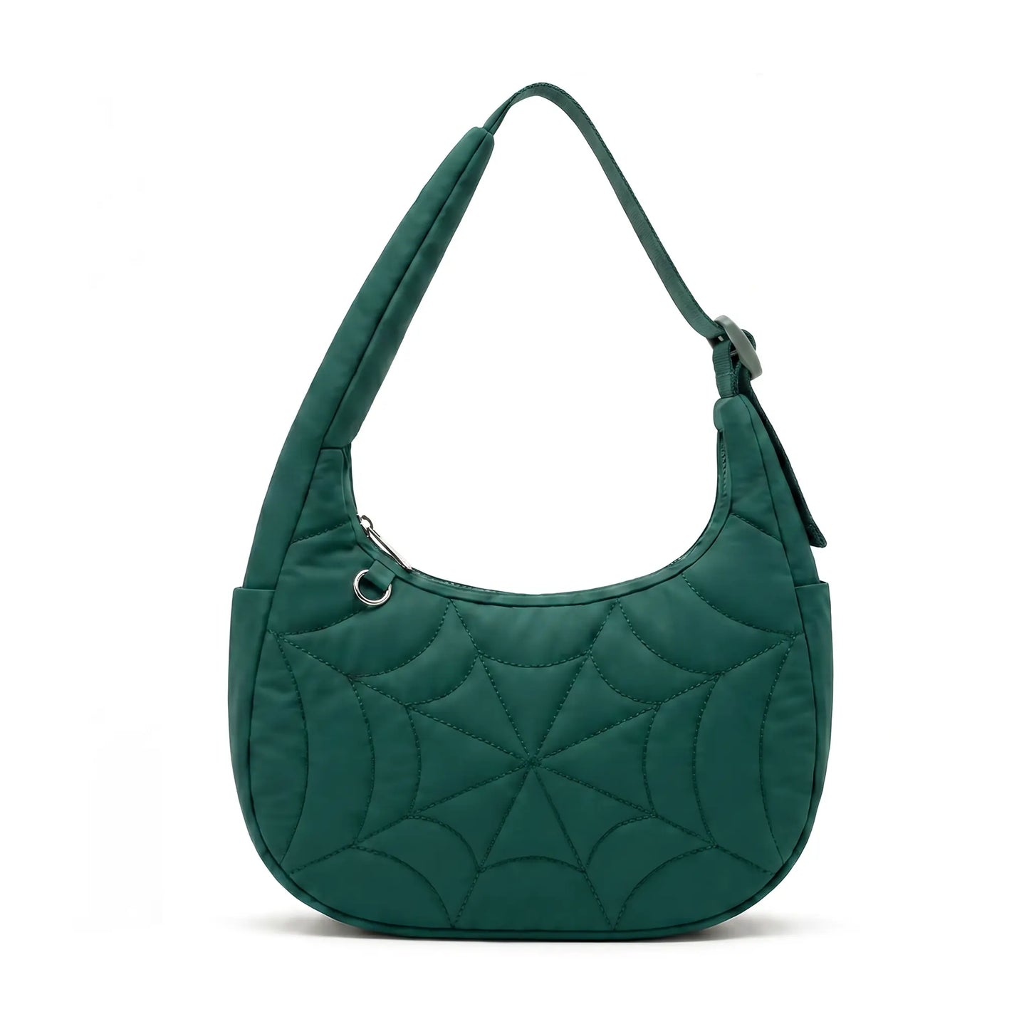 Spider Web Puffer Shoulder Bag for Women - Lightweight Quilted Nylon Crossbody Purse