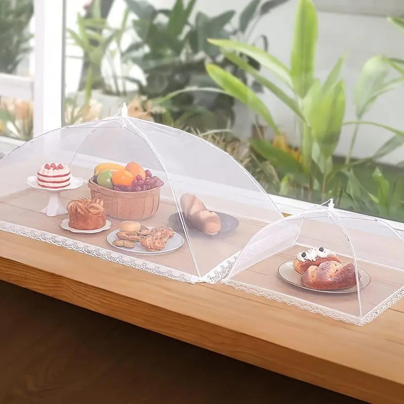 Foldable Food Cover, Mesh Food Cover, Portable Food Shelter, Picnic Supplies, Ideal for Outdoor Picnics, Bbqs & Parties, Containers, Household Items, for Salad, White, Kitchen, Utensils, Lightweight，Fruit Hygiene Barbecue