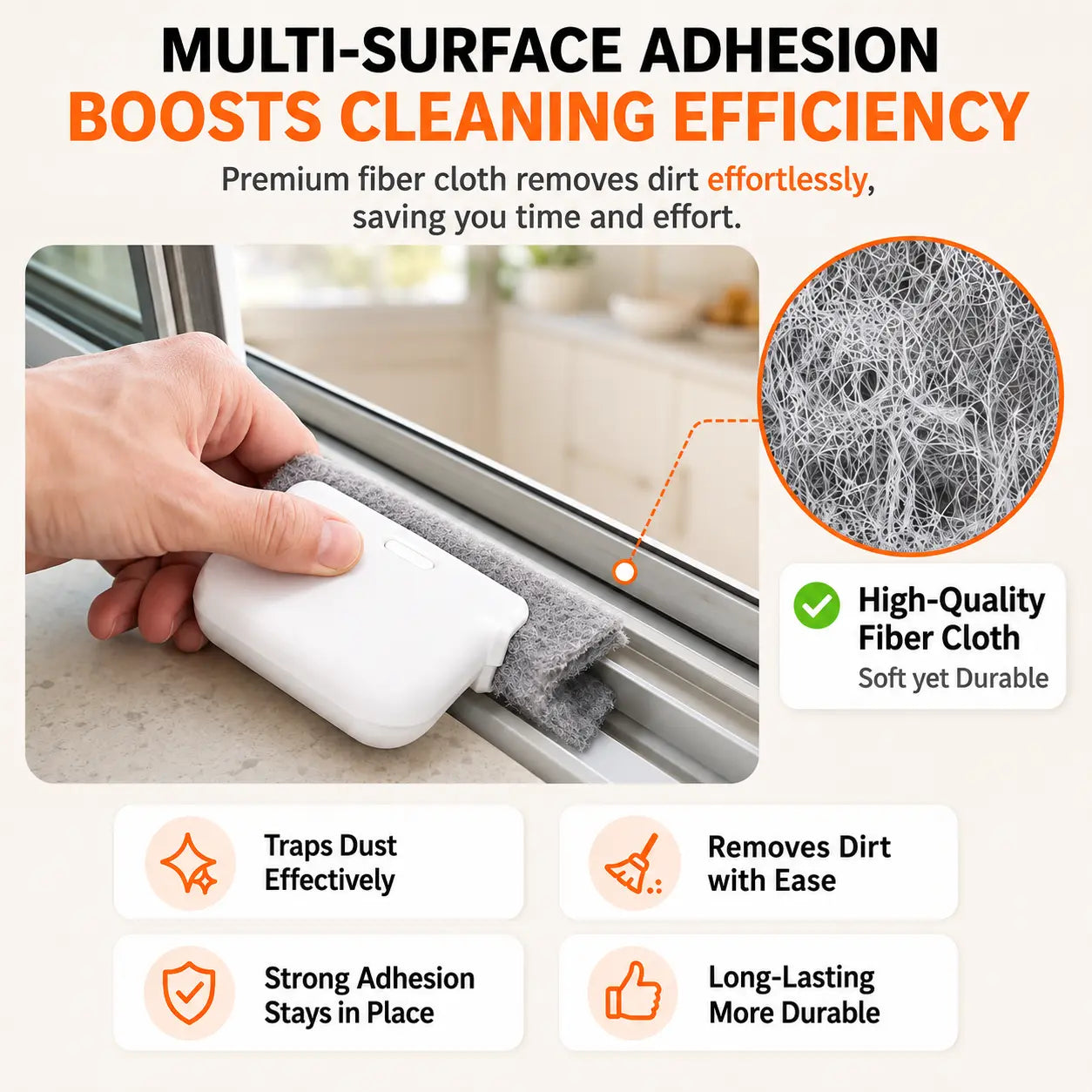 2-in-1 Window Track Cleaner Tool Kit with Built-in Scraper & 2 Replacement Pads