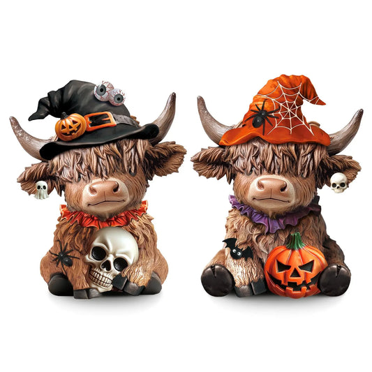Gejoy Highland Cow Gift Halloween 3D Highland Cow Statue Holiday Seasonal Decoration Scottish Cow Figures Ornaments Gift for Women Men CowBoy Farmer Cattle Lovers, Summer Holiday Party Gift, Bathroom Decor, Housewarming Gift