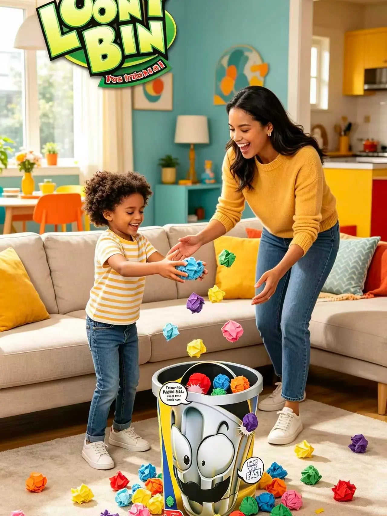 Viral Loony Bin Game, Fast Moving Dodge Trash Can Paper Ball Toss Game, Parent-Child Interactive Family Party Indoor Outdoor Game, Educational Funny Gift Toy for Kids Boys Girls Ages 4+
