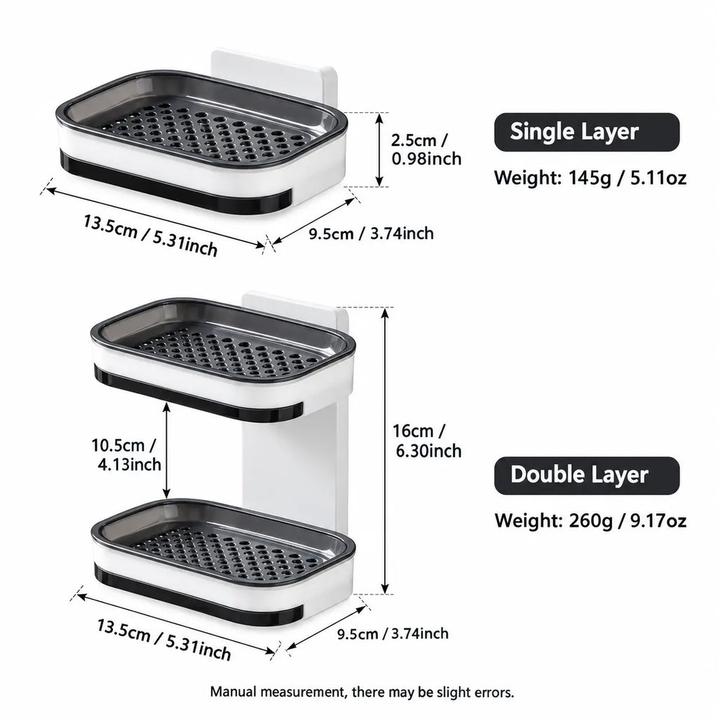 Sohochic Wall Mounted Double-Layer Self-Draining Soap Dish Holder – No-Drill Shower Storage