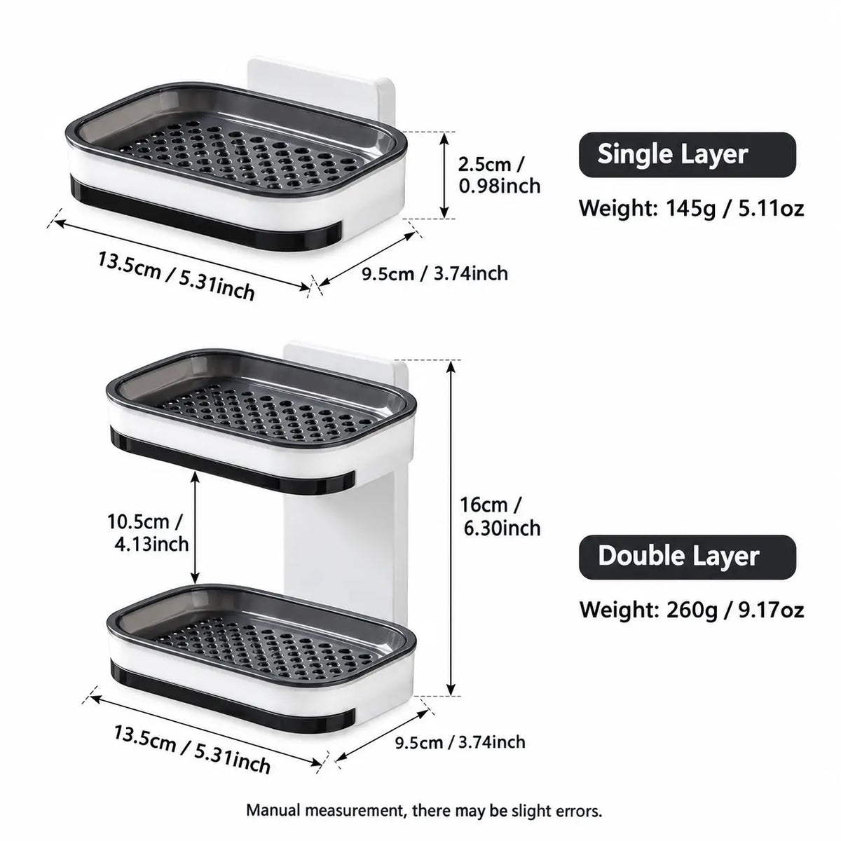 Sohochic Wall Mounted Double-Layer Self-Draining Soap Dish Holder – No-Drill Shower Storage