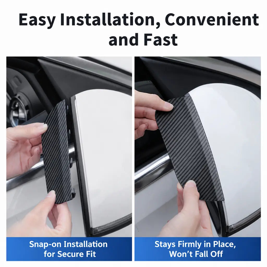 Snap-On Carbon Fiber Side Mirror Rain Visor Eyebrows – Waterproof Auto Rearview Rain Guard