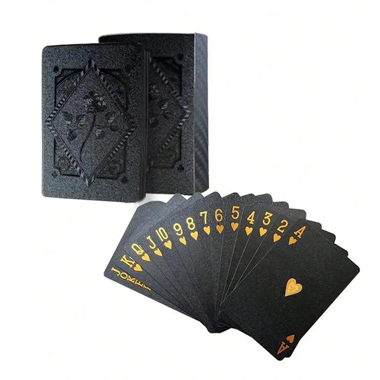 Black & Gold Rose Waterproof Plastic Playing Cards – 55-Card Premium Card Game for Teens & Adults