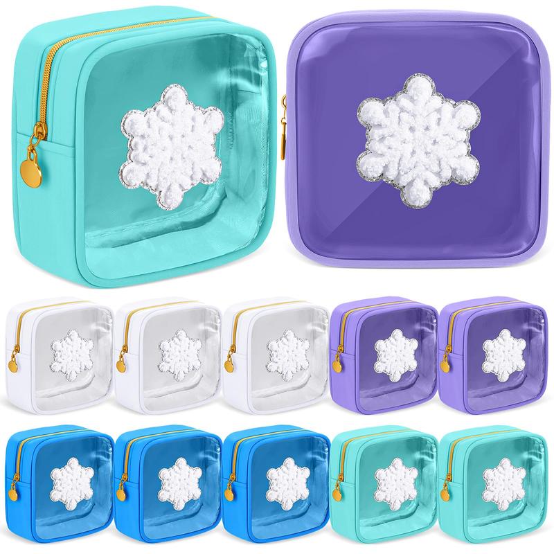 Christmas Patch Mini Cosmetic Makeup Bag with Clear Window (6/9/12 Pcs) – Holiday Secret Santa Favor
