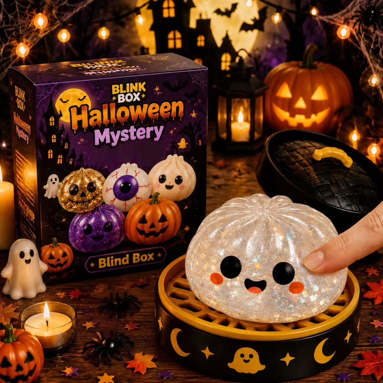 Cute Halloween scary ghost Maruko squeeze toy set, portable stress-relief hand squeeze toys, perfect Halloween party treat bag fillers and holiday gifts