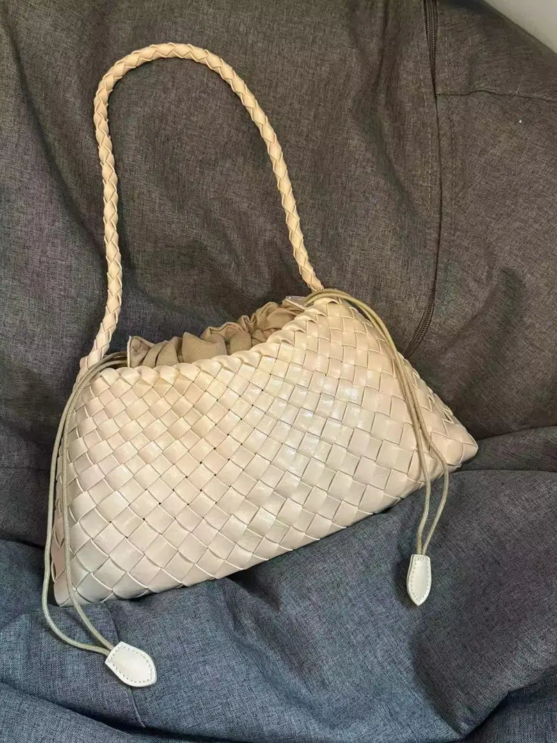 Handmade Woven Beach Bag, 2026 New Luxury Crossbody Shoulder Bag, Casual Plain Design, All Seasons, 18 Colors, Includes Inner Pouch