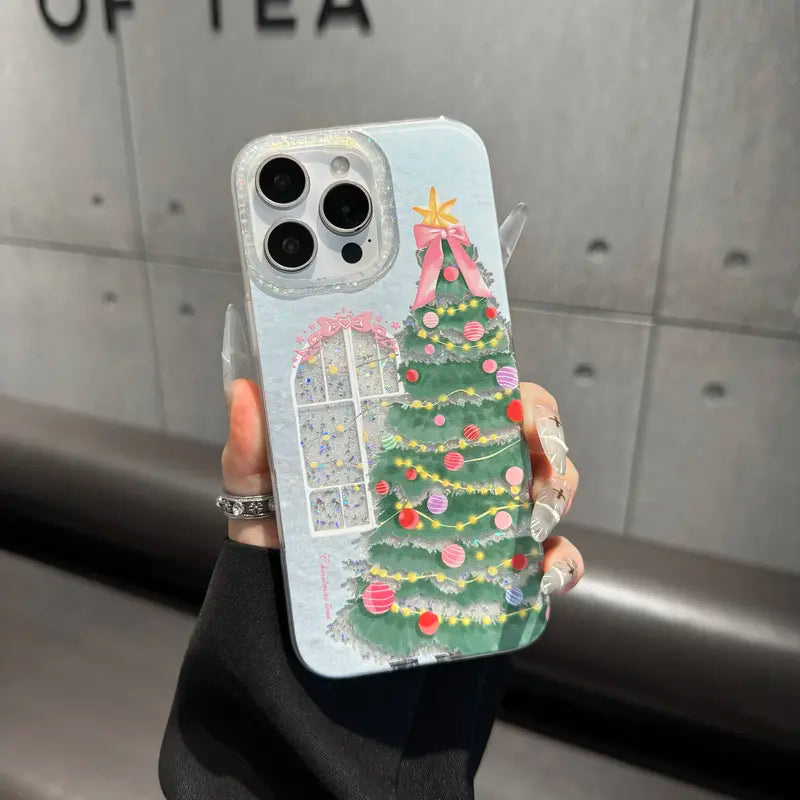 Christmas Tree Art Deco Glitter Shockproof TPU Case for iPhone 18 Pro Max