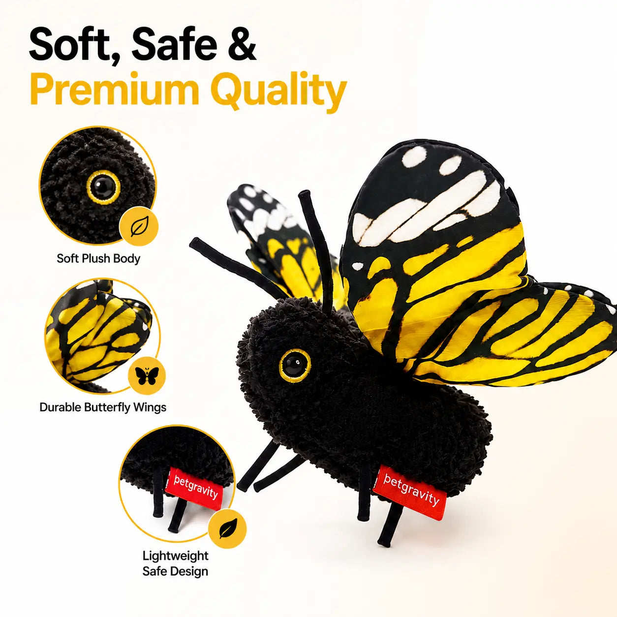 Interactive Electric Butterfly Cat Toy, 3 Smart Flying Modes, USB Rechargeable Hanging Teaser Toy with Washable Cover for Indoor Cats