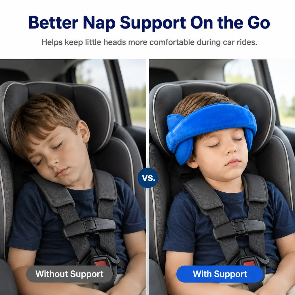 Correa suave de felpa ajustable para la cabeza del asiento de coche con cojines laterales acolchados para niños