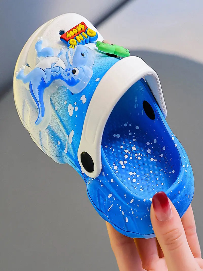 Summer Glow-In-The-Dark Dinosaur EVA Slippers, Lightweight Hollow Out Soft Sandals for Boys and Girls, Cute Floral Design Cool Slippers