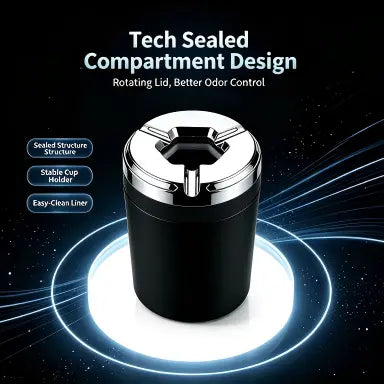 Rotating Sealed Lid Car Ashtray with Odor Resistance – Heat-Proof Vehicle Cup Holder Accessory