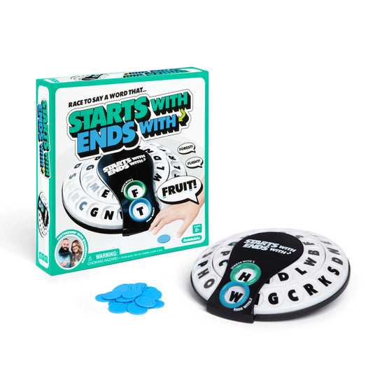 Starts With Ends With by Relatable - The Fast Paced Word Game Your Family Games Collection Has Been Missing. Spin The Letter Wheels and Race to Shout the Word – Includes 1 Spinner Device and 20 Tokens.