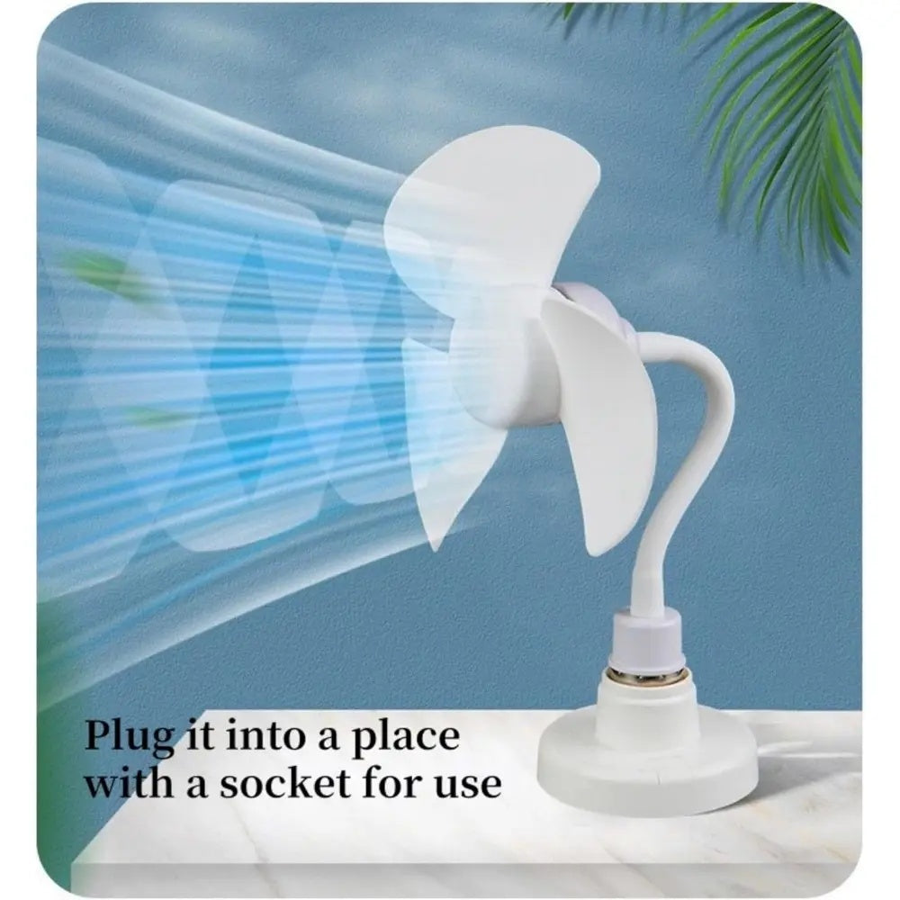 E27 Socket Fan Kit with Plug Adapter – Mini Quiet Electric Fan with Flexible Gooseneck Plug and Light Bulb Base, Energy-Saving Desk Fan for Kitchen, Bathroom, Dormitory, Office