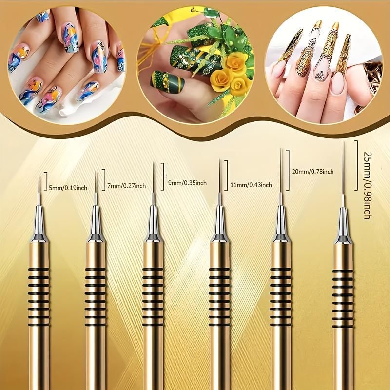 Nail Art Detailer Striping Brush Set with Metal Handles, 6-Piece Nail Liner Brush Kit for Manicure Painting, Nail Art Tools, Nail Art Accessories, Nail Supplies #GLOBAL PICKS