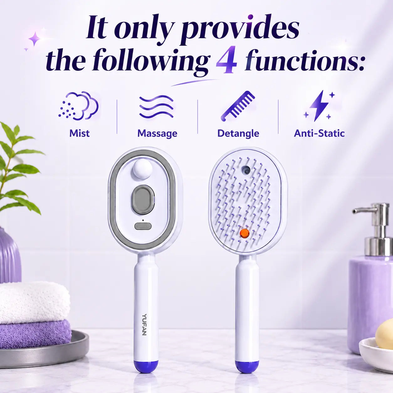 Electric Spray Massage Comb, Self-Cleaning Air Cushion Hair Brush with Essential Oil Mist, Anti-Tangle Anti-Static Volumizing Aromatherapy Hair Care