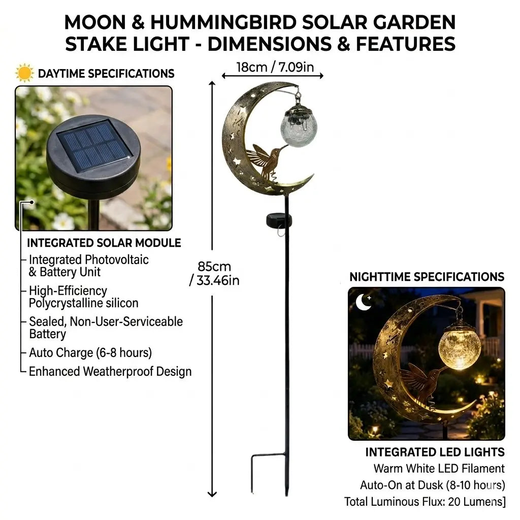 Solar Moon Bird Ground Stake Light: Hollow Iron Landscape Decor Lamp for Garden Yard