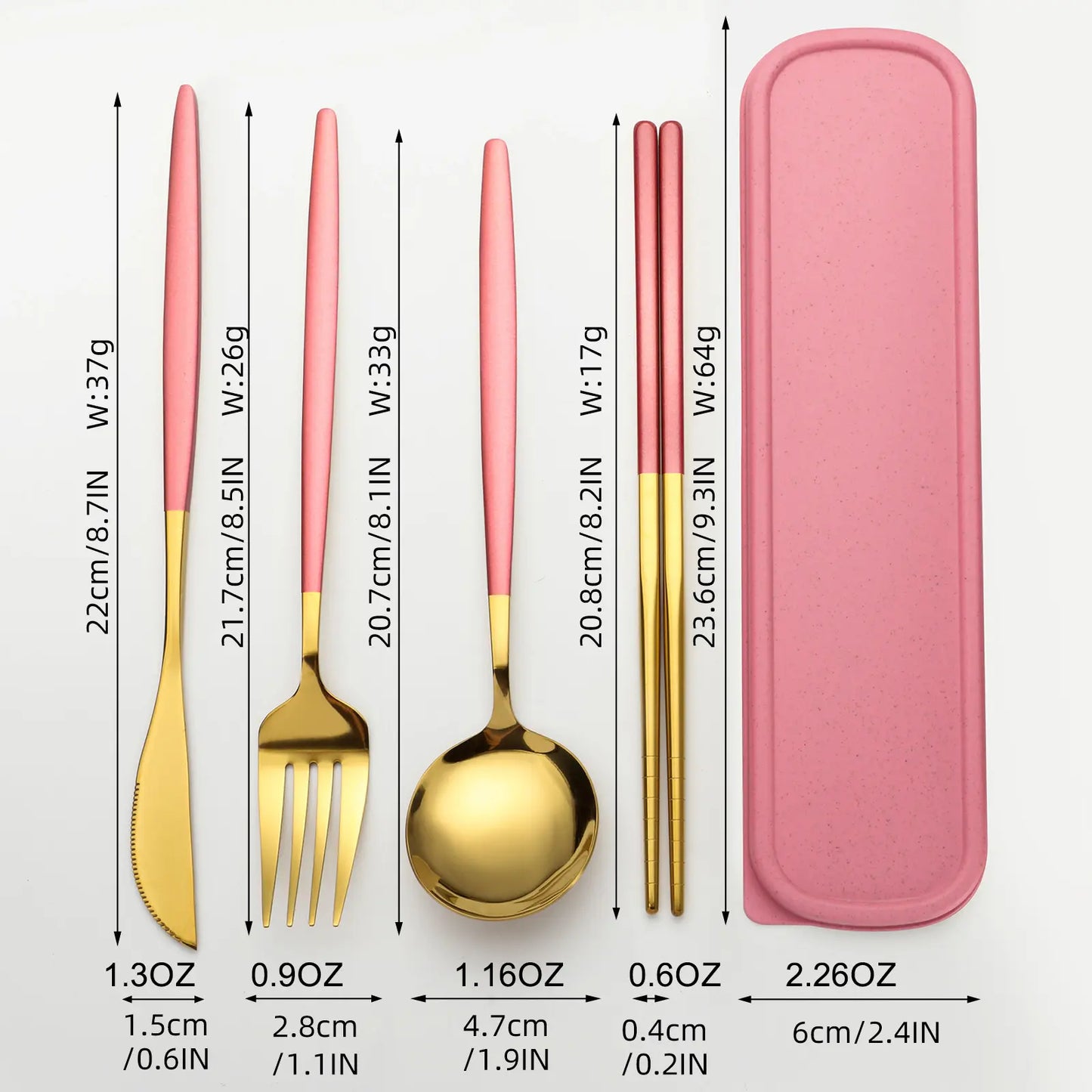 4-Piece Gold Titanium Stainless Steel Cutlery Set with Case – Portable Reusable Utensils for Travel & Office