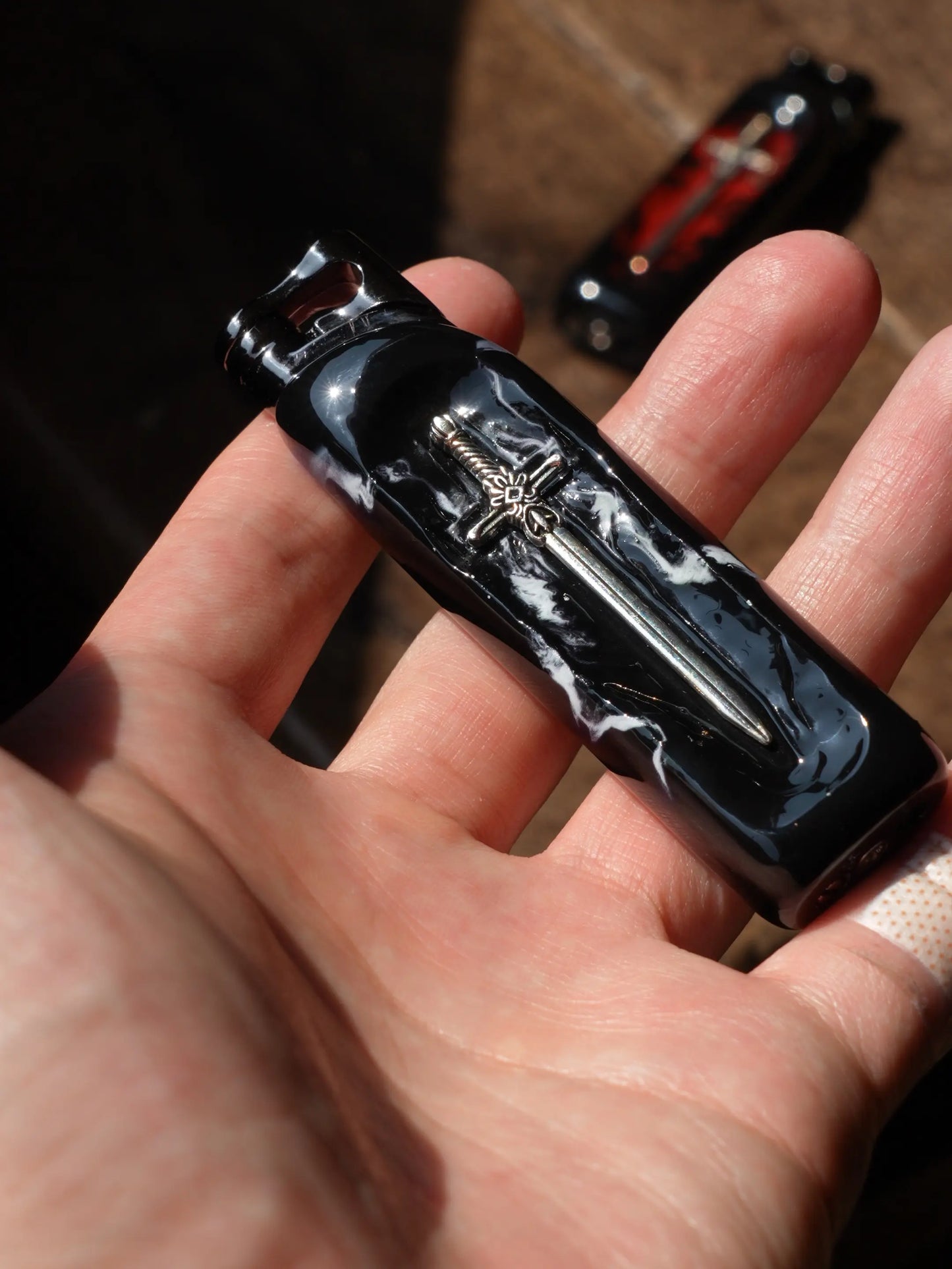 Refillable Butane Lighter with Vintage Sword Embossed Design