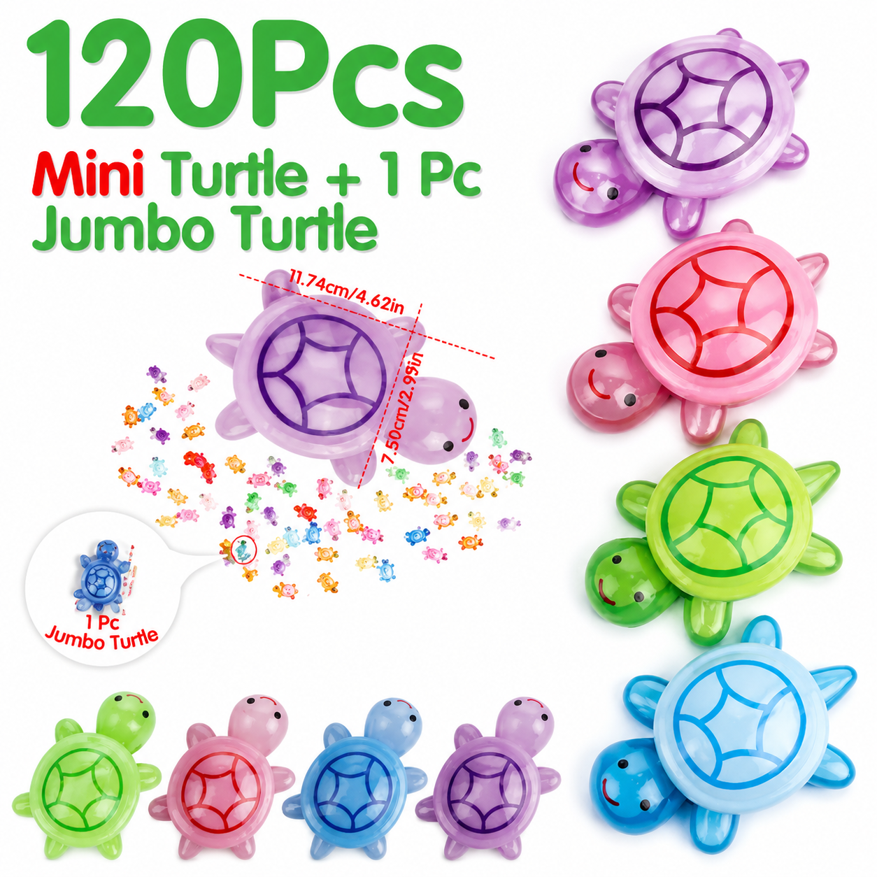 Resin Turtles - 120Pcs Tiny 0.35" Resin Turtles with 1 Pc 4.5" Resin Turtle - Glow in The Dark for Fairy Garden Dollhouse Micro Landscaping  GIft for Kids & Adults For Aquarium