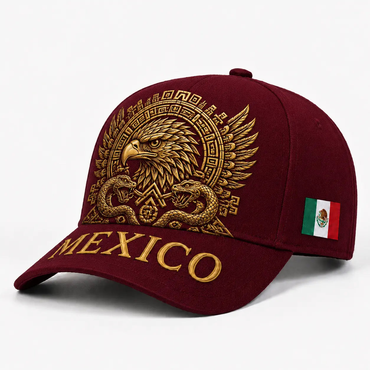 Mexico Embroidered Snapback Cap – Golden Aztec Eagle Adjustable Sports Hat