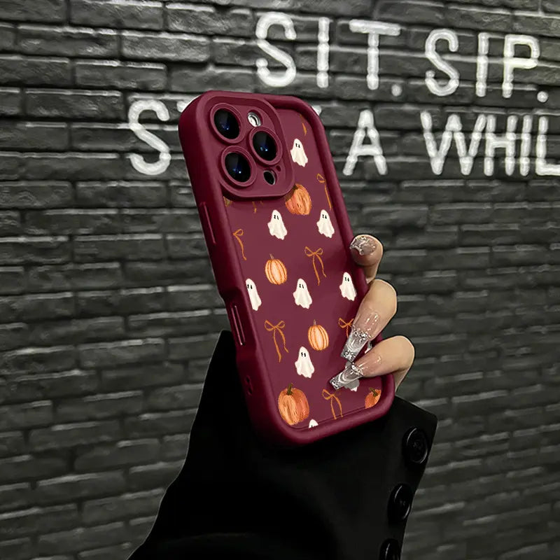 Cute Halloween Ghost Pumpkin Bow Phone Case for iPhone 17 Pro Max – Shockproof Protective Cover