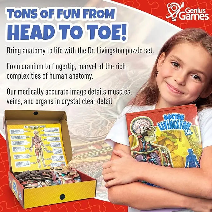 Kid's 100 Piece Human Body Floor Puzzle: Dr Livingston's Jr. - A Medically Accurate 4ft Human Anatomy Jigsaw Puzzle