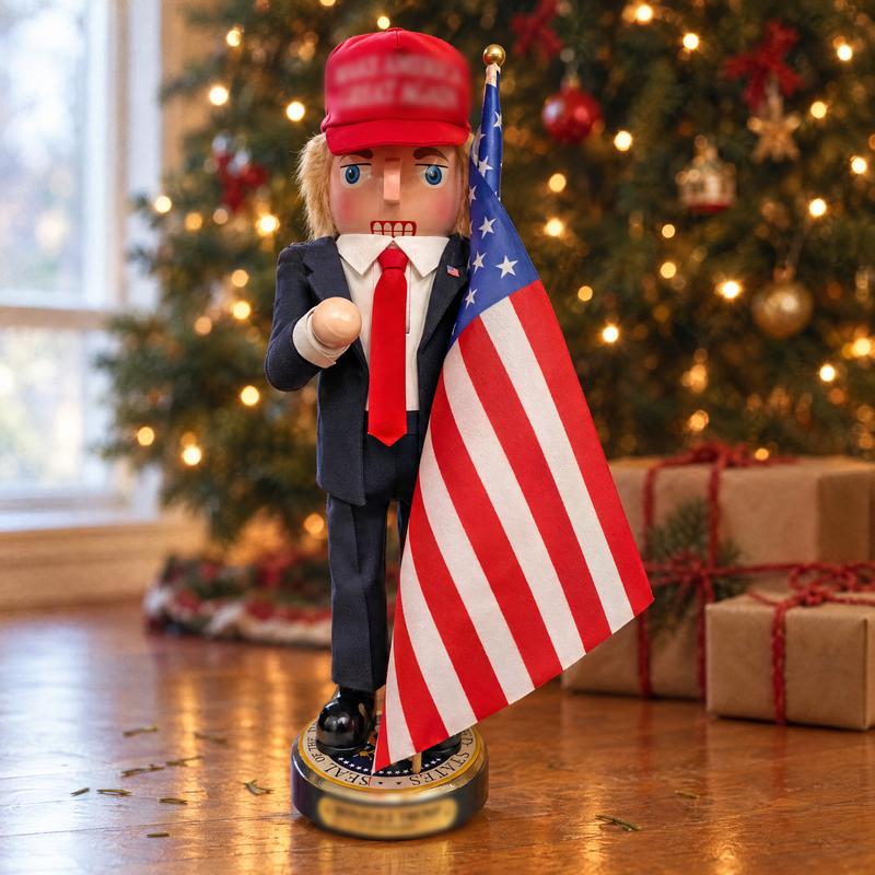 America Nutcracker Collectible Figure with Flag & Seal Base – Holiday Mantel Decor