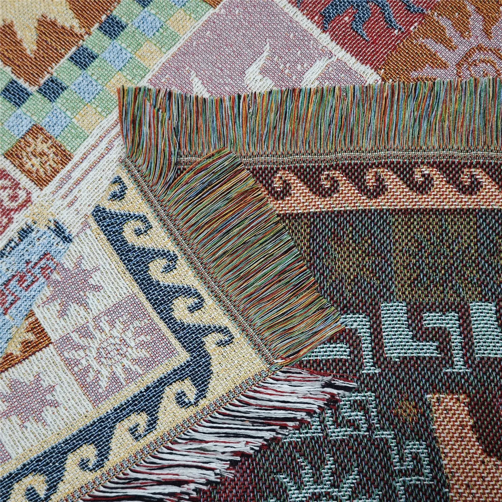 Boho Geometric Tassel Woven Throw Blanket for Bed, Sofa & Wall Décor