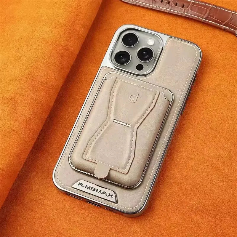 Premium Magnetic Leather Phone Case with 2-Card Wallet Holder & Foldable Kickstand for iPhone