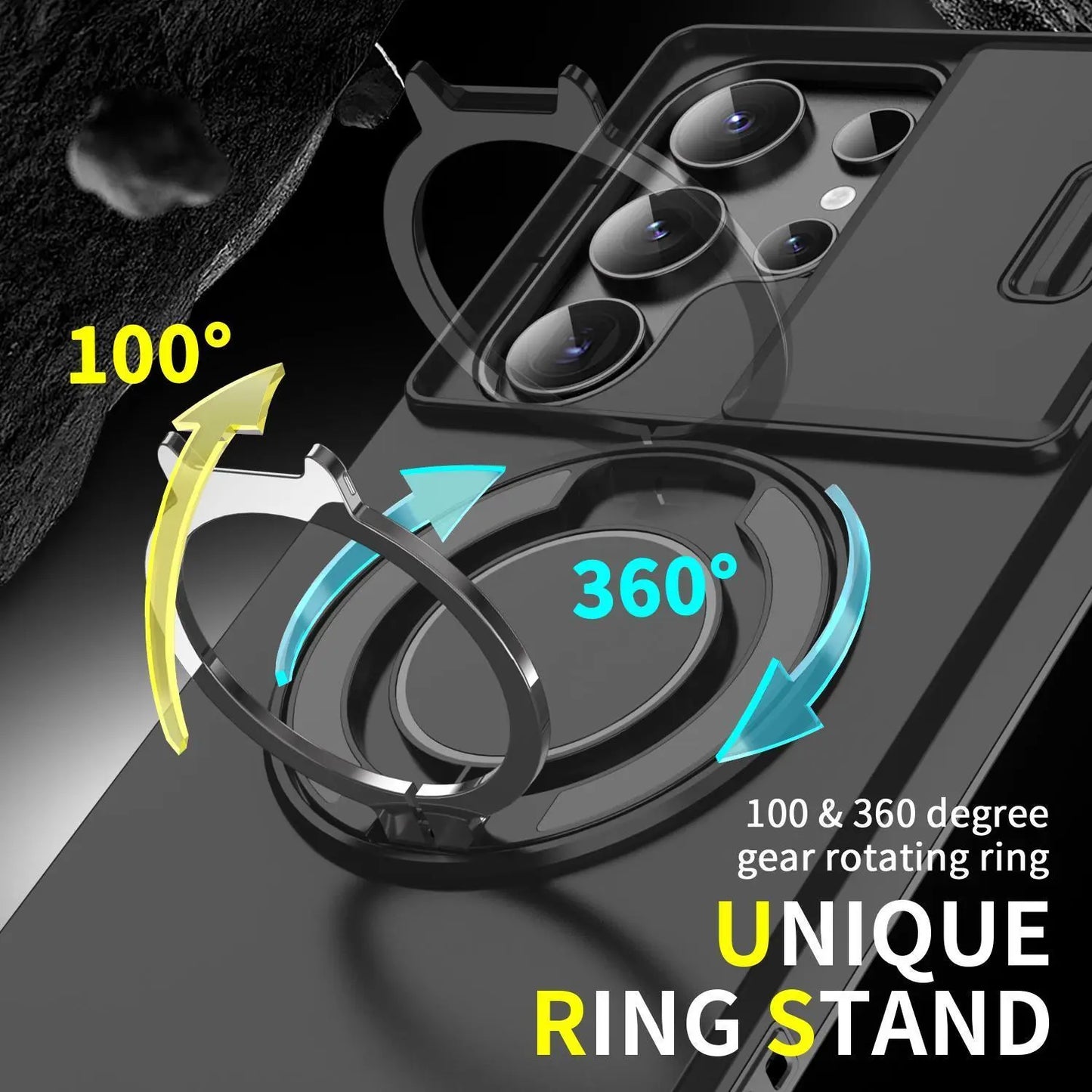 OREKROY Shockproof Magnetic Case with Slide Camera Lens Protector For Samsung Galaxy S26/S25/S24/S23/S22/S21 Ultra Plus Rotating Ring Holder