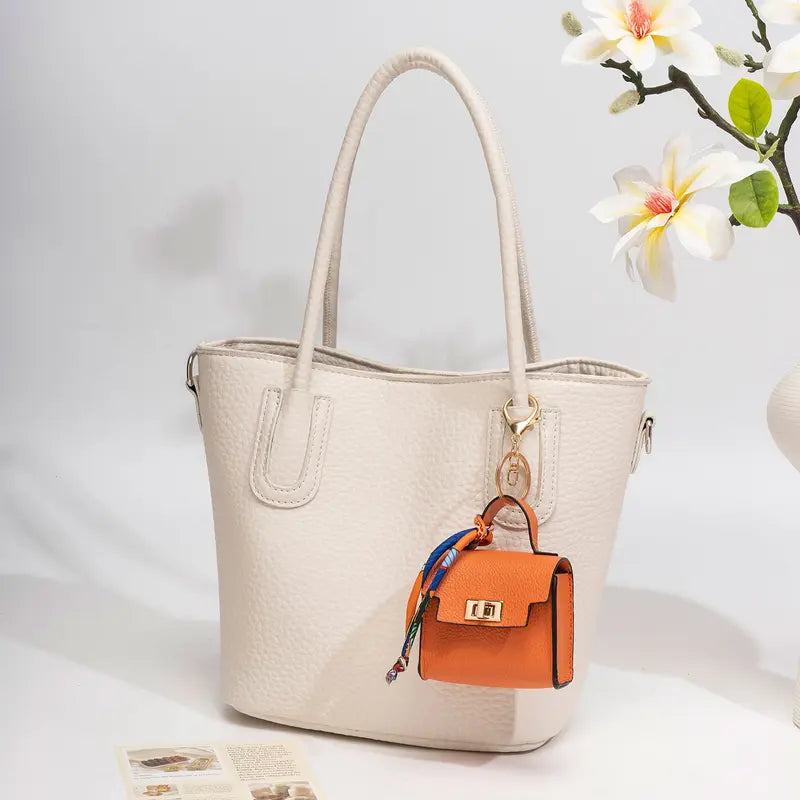 Mini Square Bag Pendant Keychain - High Quality Leather with Colorful Strap, Cute Car Keychain & Bag Charm Accessory