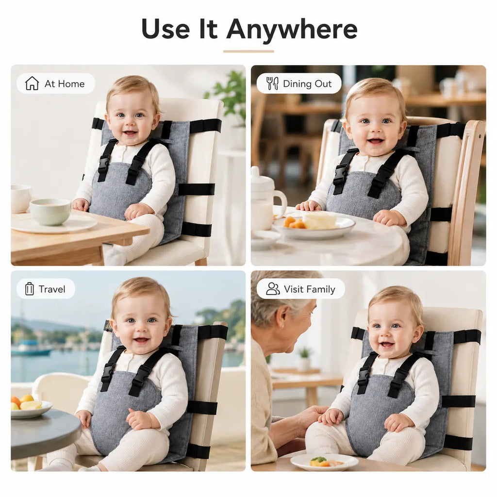 Portable Baby Seat Harness for Dining Chairs – Foldable Travel Booster Seat with Adjustable Straps
