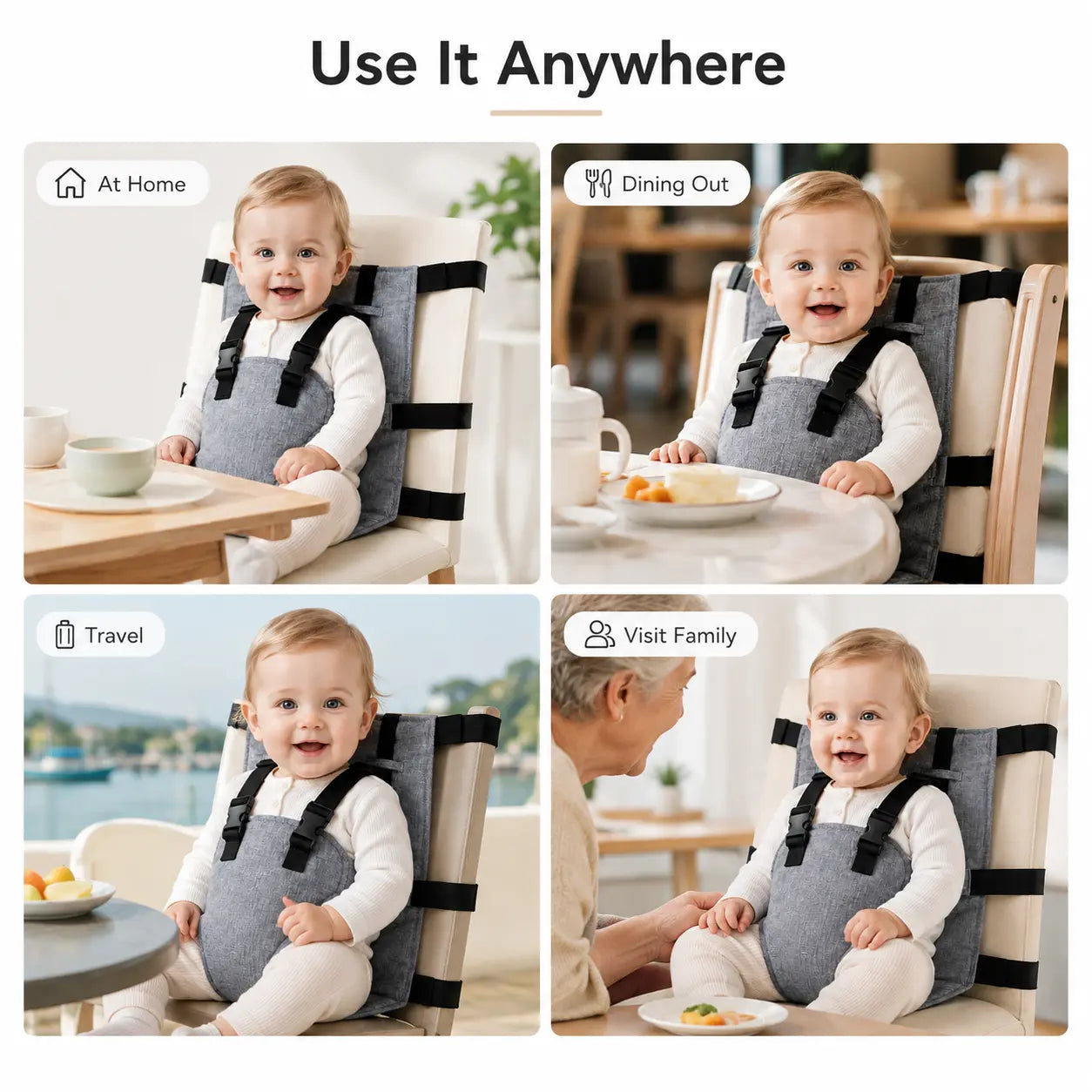 Portable Baby Seat Harness for Dining Chairs – Foldable Travel Booster Seat with Adjustable Straps