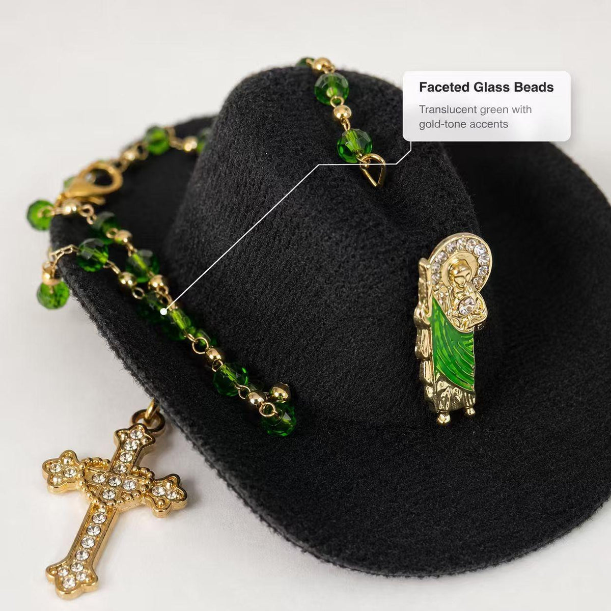 Handmade St. Jude Black Sombrero Car Blessing Charm – Faith Protection Rearview Mirror Ornament
