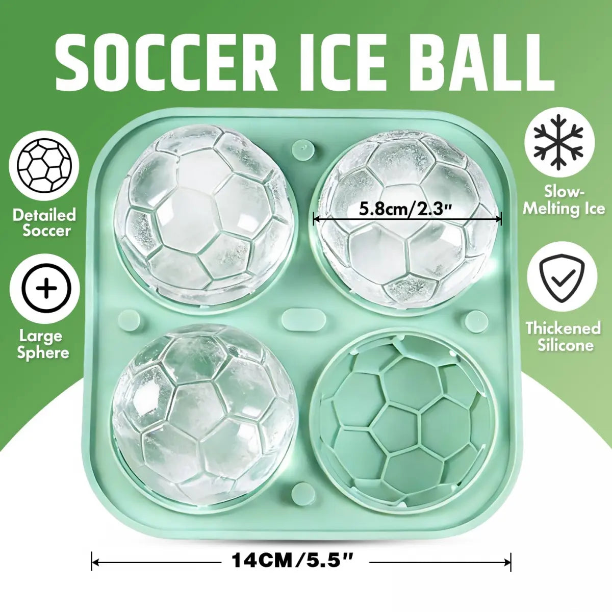 4-Cavity Green Silicone Soccer Ice Ball Mold