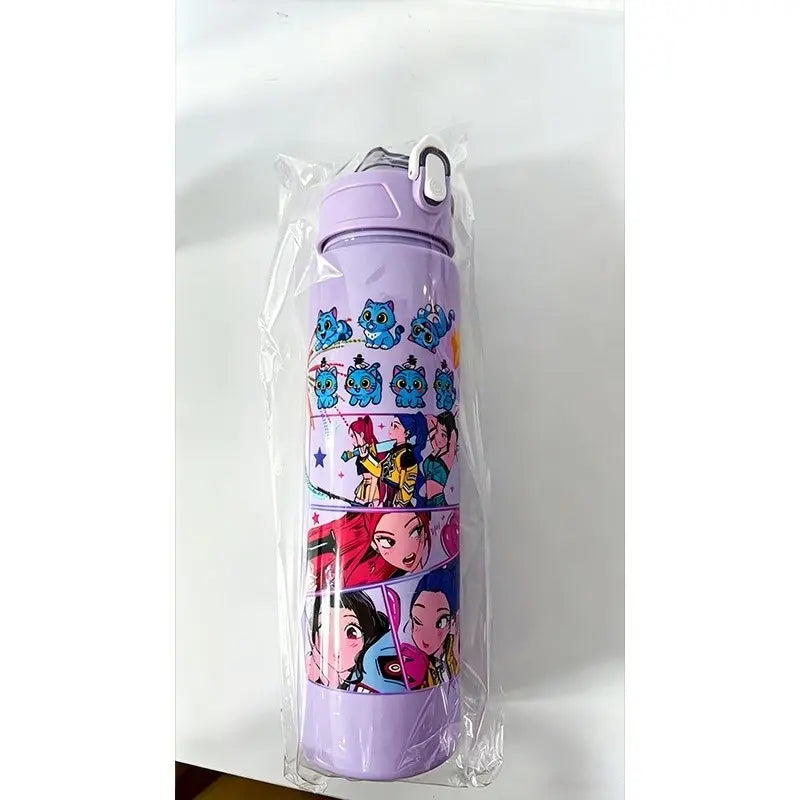 K-Pop  Water Bottle with Lid and Straw, Reusable Hard Plastic, 700ML Eco-Friendly, Perfect for School, Travel, Halloween Party
