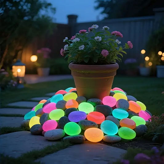 Set of 32 Extra-Large, Dreamy, Glowing Pebbles for Garden Paths, Aquariums, and Starry Night Lighting—Perfect for Home and Outdoor Decor