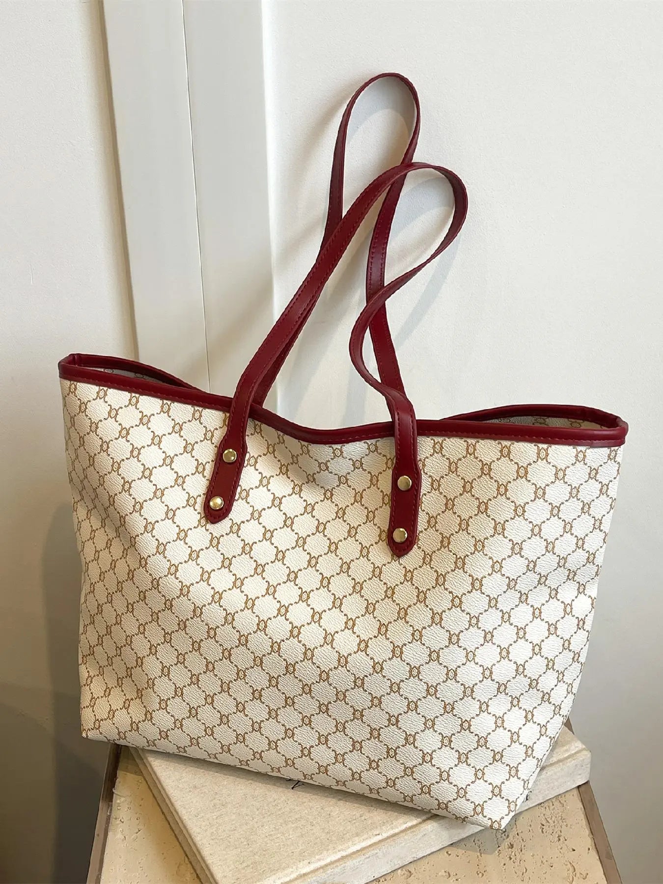 Women's Elegant Geometric Pattern Stylish Tote Bag, Fashionable Large Capacity Shoulder Bag for Women, Casual Trendy Versatile High-quality Daily Commuting Bag, Daily Commuter Bag, Fashionable Patterned Bag, Fashionable Bags