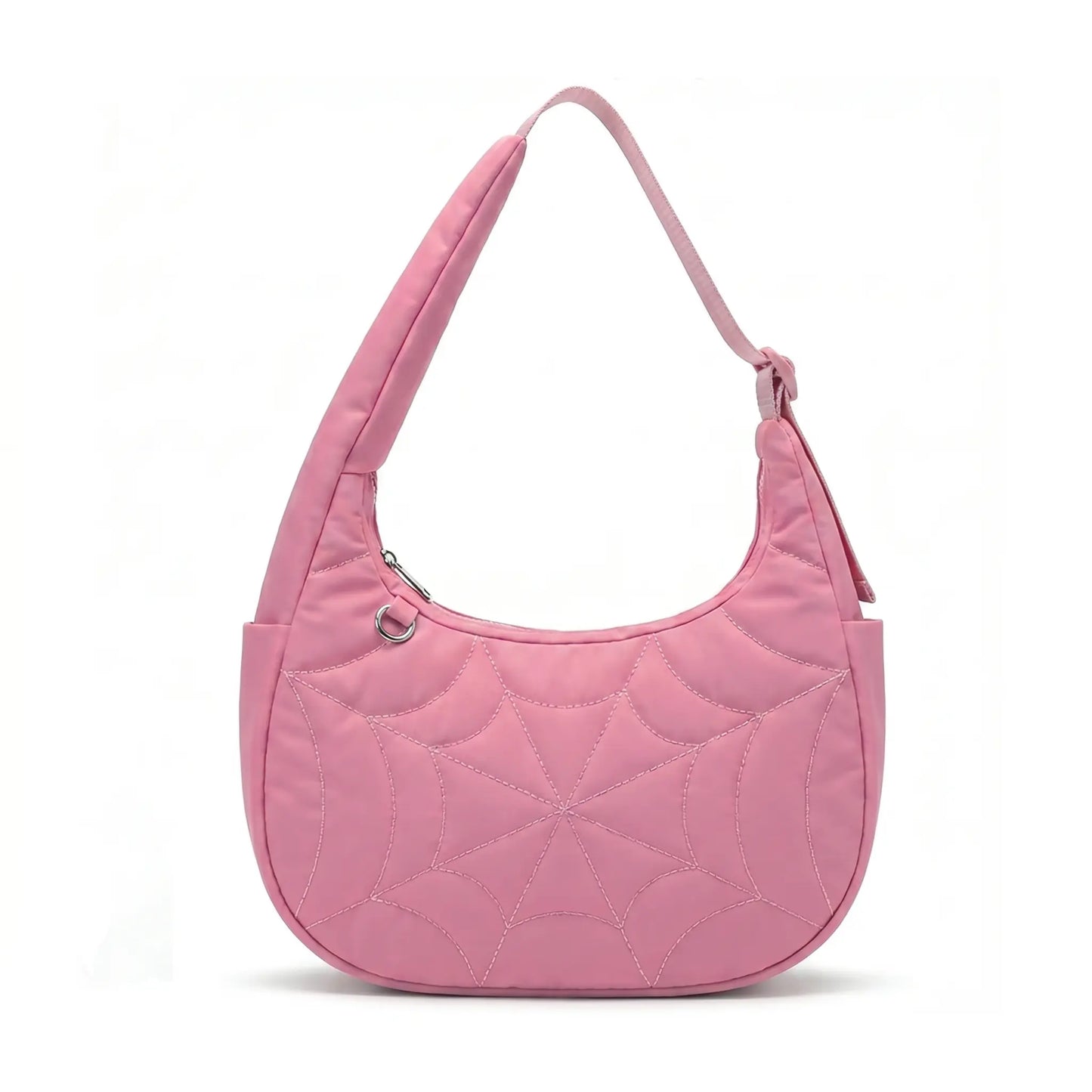 Spider Web Puffer Shoulder Bag for Women - Lightweight Quilted Nylon Crossbody Purse